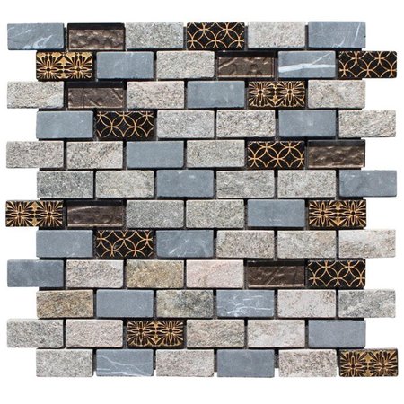 INTREND TILE 1 x 2 in Stone  Glass Linear Mosaic Blend Cloudy Grey  Sand NS007D
